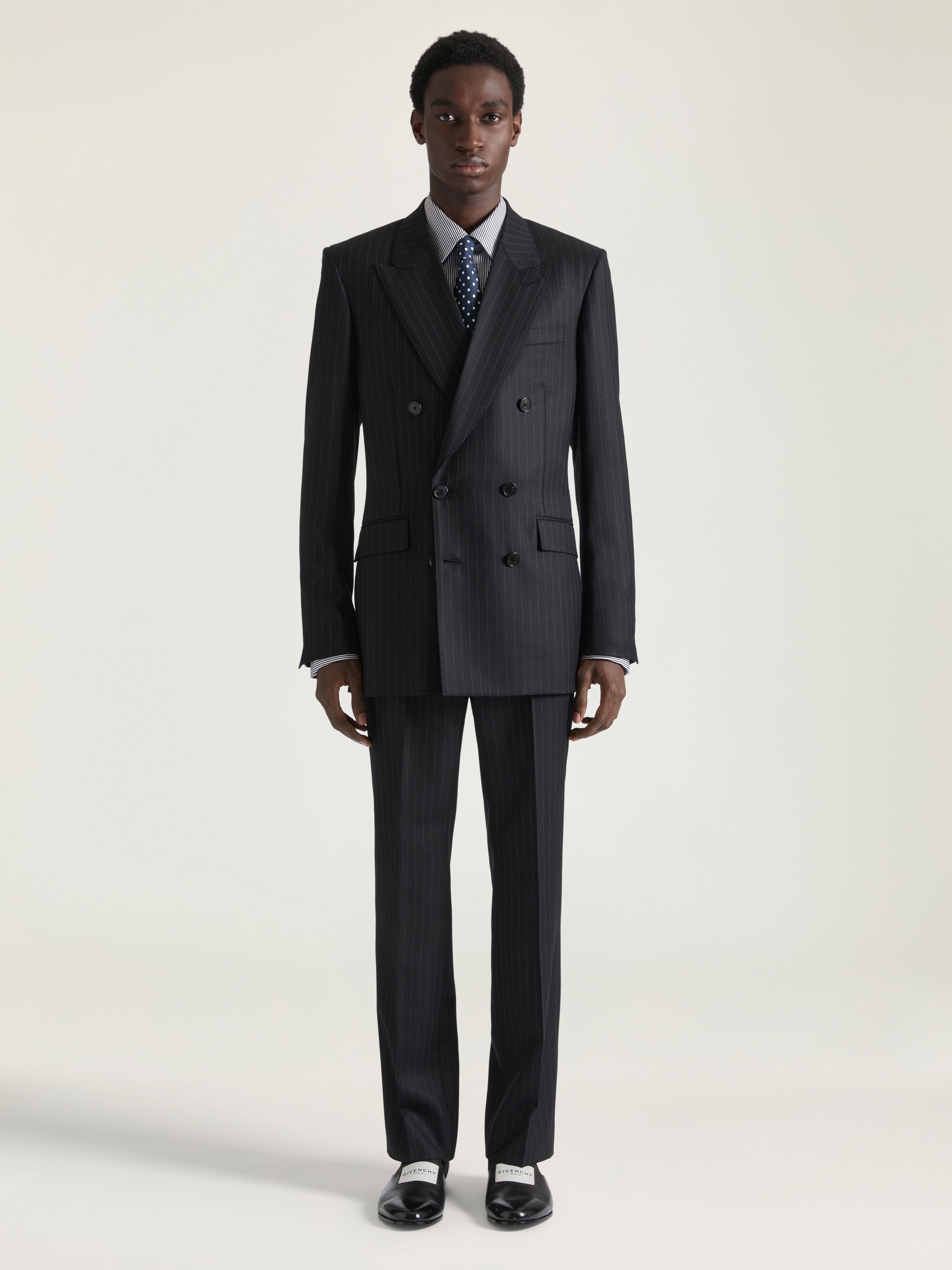Double breasted fitted jacket in striped wool